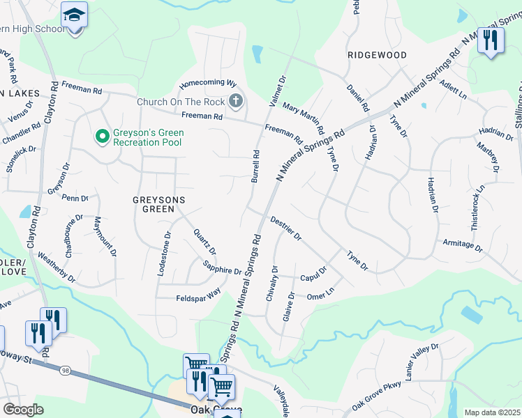 map of restaurants, bars, coffee shops, grocery stores, and more near 615 North Mineral Springs Road in Durham