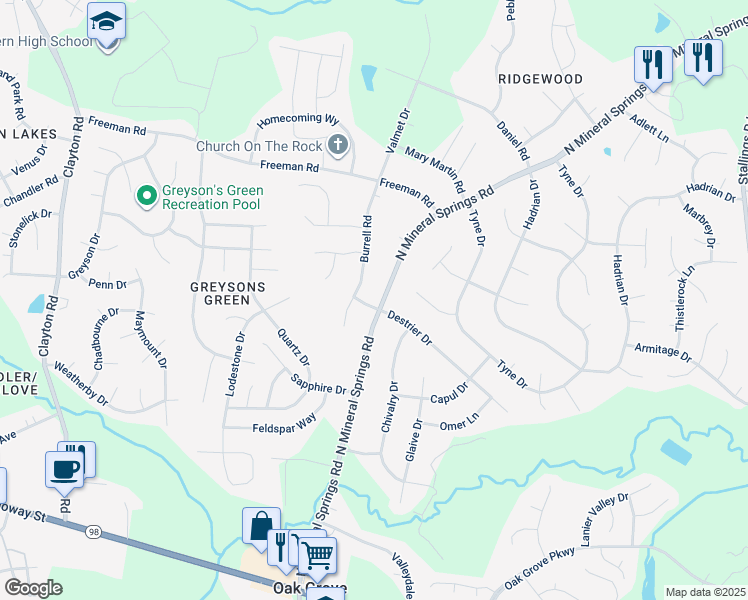 map of restaurants, bars, coffee shops, grocery stores, and more near 615 North Mineral Springs Road in Durham