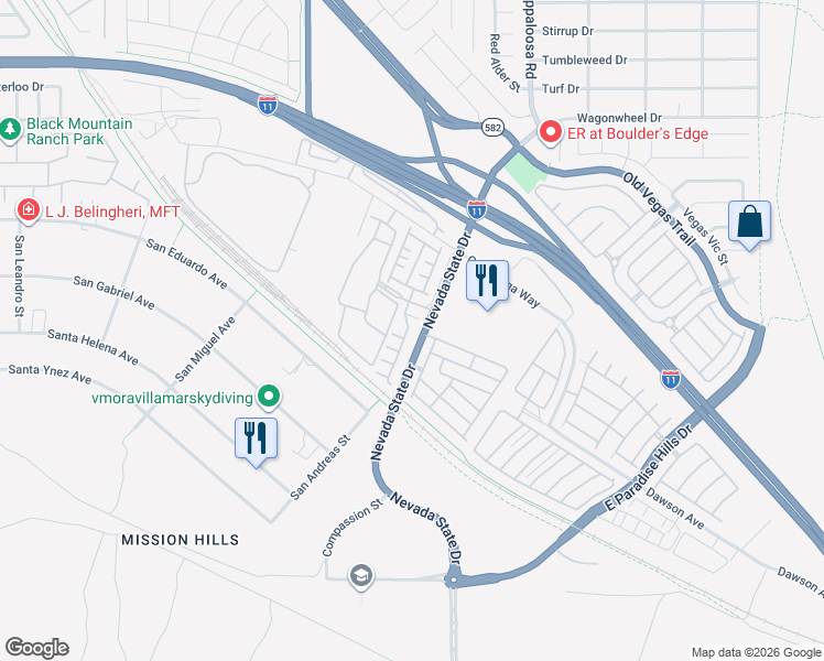 map of restaurants, bars, coffee shops, grocery stores, and more near 965 Nevada State Drive in Henderson