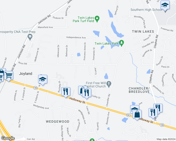 map of restaurants, bars, coffee shops, grocery stores, and more near 359 Kilarney Drive in Durham