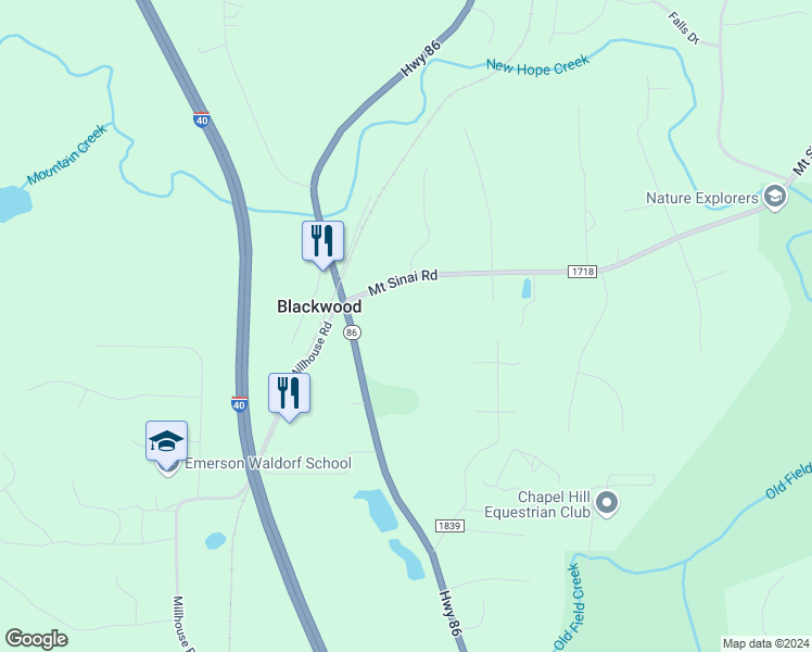 map of restaurants, bars, coffee shops, grocery stores, and more near 6250 North Carolina 86 in Chapel Hill
