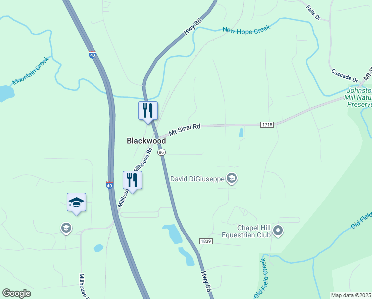 map of restaurants, bars, coffee shops, grocery stores, and more near 6250 North Carolina 86 in Chapel Hill