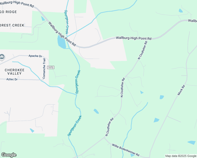 map of restaurants, bars, coffee shops, grocery stores, and more near 1593 North Clodfelter Road in Winston-Salem
