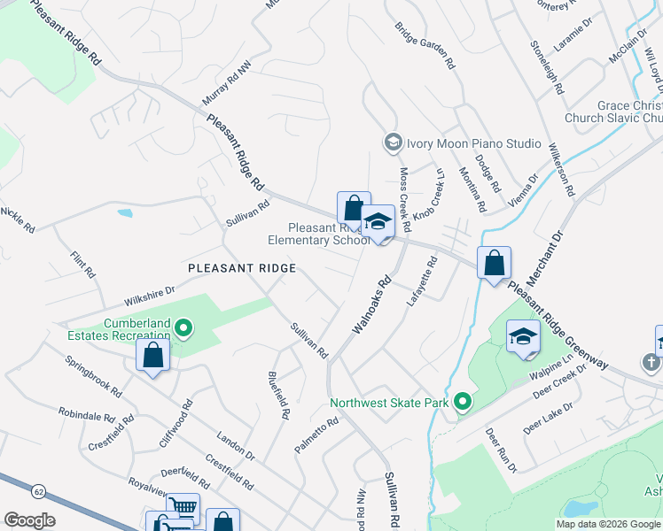 map of restaurants, bars, coffee shops, grocery stores, and more near 4410 Greenfern Way in Knoxville