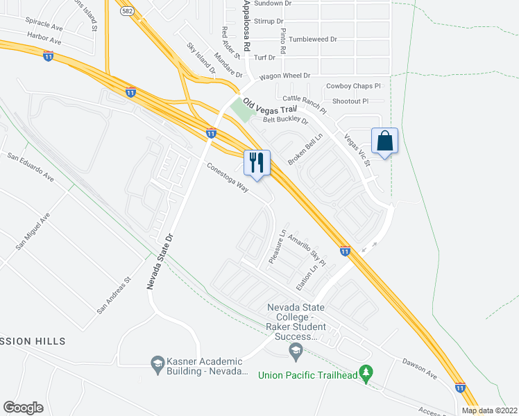 map of restaurants, bars, coffee shops, grocery stores, and more near 1067 Country Coach Drive in Henderson