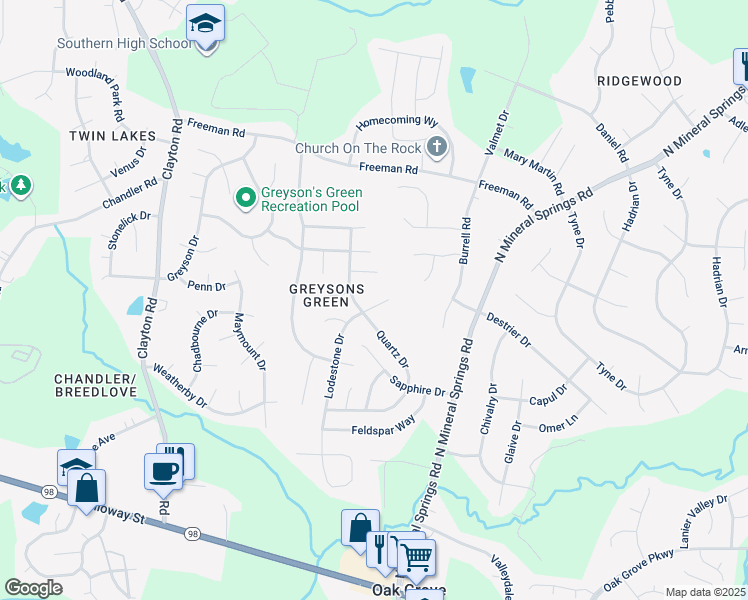 map of restaurants, bars, coffee shops, grocery stores, and more near 505 Lodestone Drive in Durham