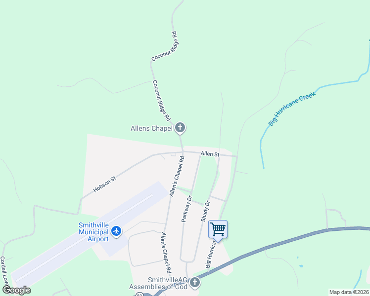map of restaurants, bars, coffee shops, grocery stores, and more near 932 Coconut Ridge Road in Smithville