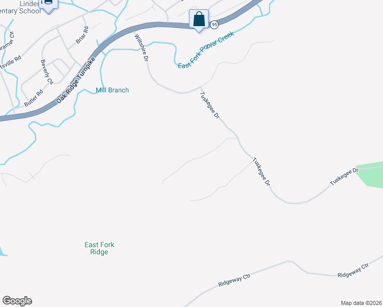 map of restaurants, bars, coffee shops, grocery stores, and more near 1003 Tuskegee Drive in Oak Ridge