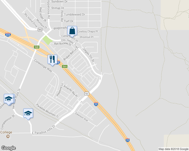 map of restaurants, bars, coffee shops, grocery stores, and more near 2584 Alias Smith Drive in Henderson
