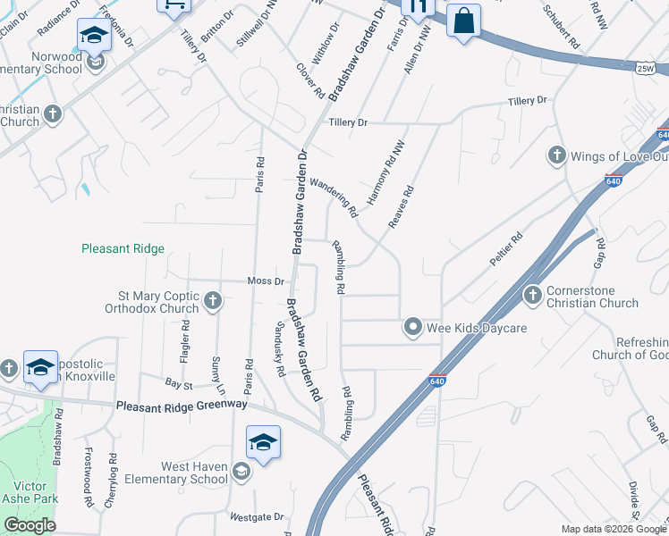 map of restaurants, bars, coffee shops, grocery stores, and more near 1708 Rambling Drive in Knoxville