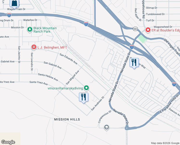 map of restaurants, bars, coffee shops, grocery stores, and more near 1118 San Eduardo Avenue in Henderson