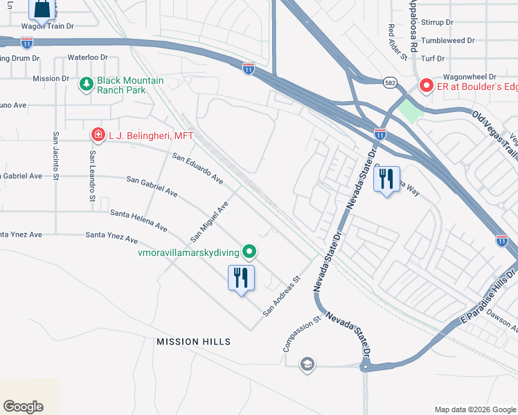 map of restaurants, bars, coffee shops, grocery stores, and more near 1118 San Eduardo Avenue in Henderson