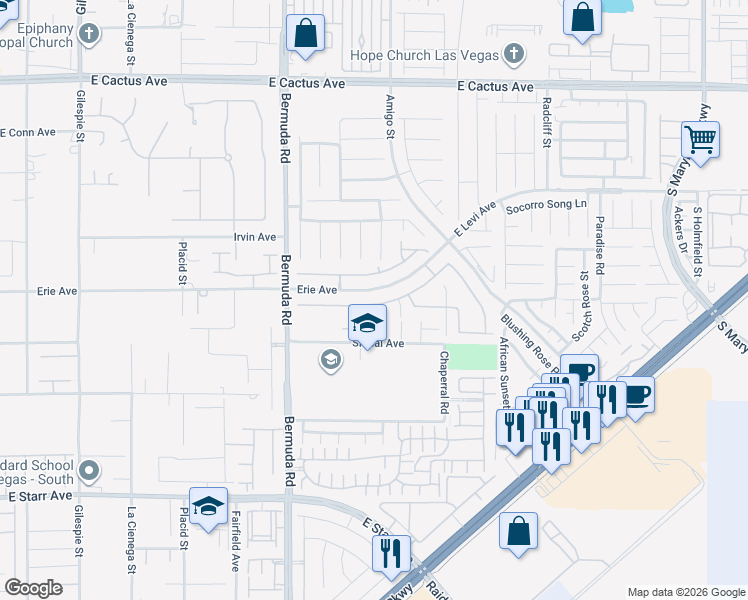 map of restaurants, bars, coffee shops, grocery stores, and more near 1032 Via Bella Dova Street in Henderson
