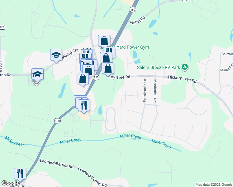 map of restaurants, bars, coffee shops, grocery stores, and more near 3318 Hickory Tree Road in Winston-Salem