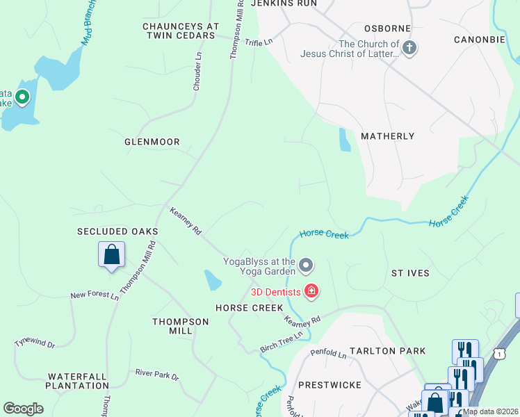 map of restaurants, bars, coffee shops, grocery stores, and more near 2401 Kearney Rd in Wake Forest