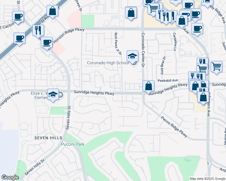 map of restaurants, bars, coffee shops, grocery stores, and more near 2900 Sunridge Heights Parkway in Henderson
