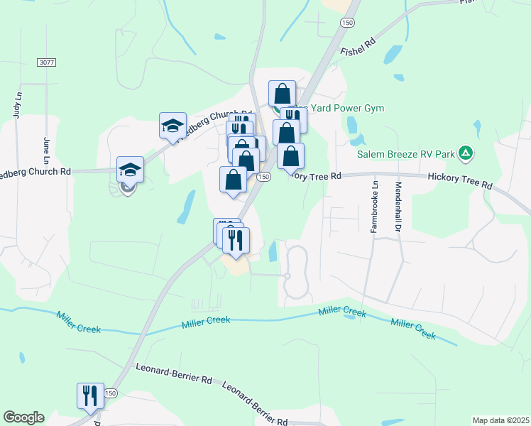 map of restaurants, bars, coffee shops, grocery stores, and more near North North Carolina Highway 150 in Winston-Salem