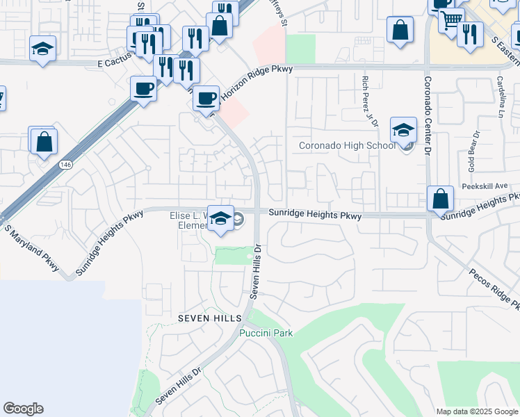 map of restaurants, bars, coffee shops, grocery stores, and more near 11049 Sunridge Heights Parkway in Henderson