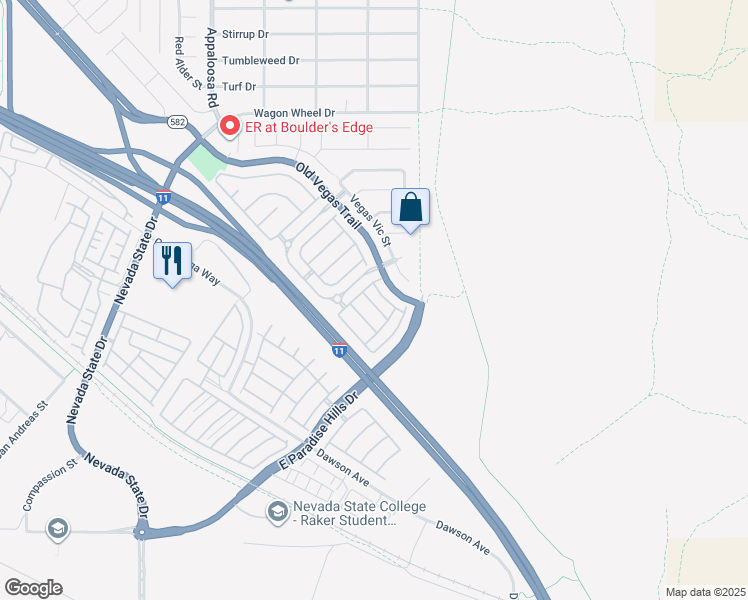 map of restaurants, bars, coffee shops, grocery stores, and more near 2566 Velez Valley Way in Henderson