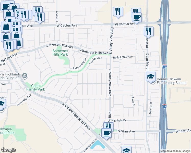map of restaurants, bars, coffee shops, grocery stores, and more near 10885 Fintry Hills Street in Las Vegas