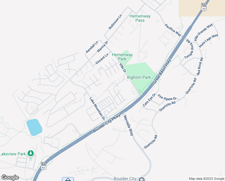 map of restaurants, bars, coffee shops, grocery stores, and more near 224 Big Horn Drive in Boulder City