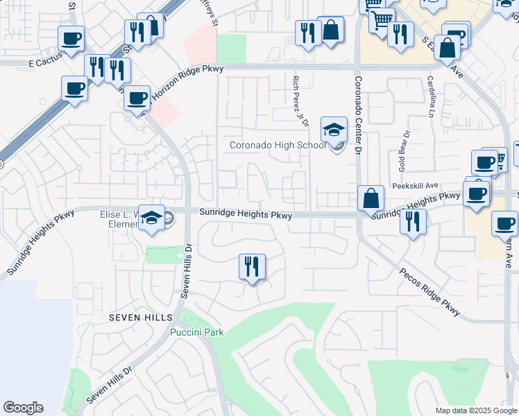 map of restaurants, bars, coffee shops, grocery stores, and more near 2900 Sunridge Heights Parkway in Henderson