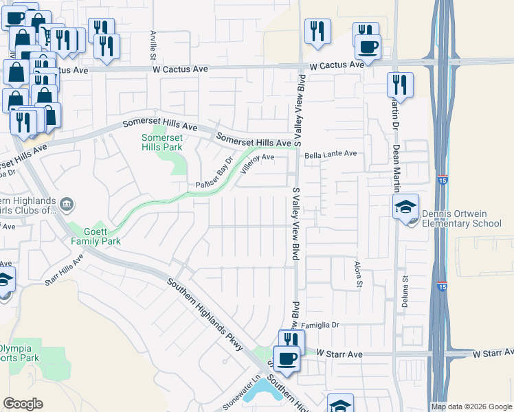 map of restaurants, bars, coffee shops, grocery stores, and more near 4001 Bella Palermo Way in Las Vegas
