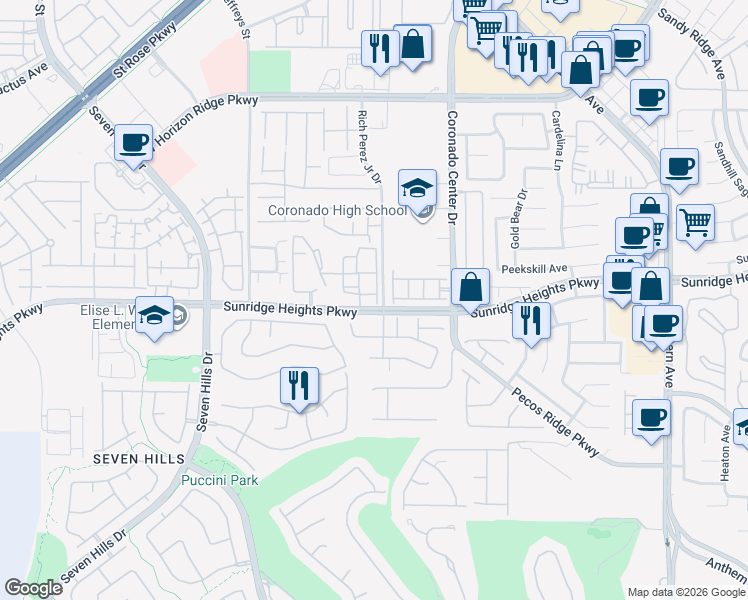 map of restaurants, bars, coffee shops, grocery stores, and more near 2900 Sunridge Heights Parkway in Henderson