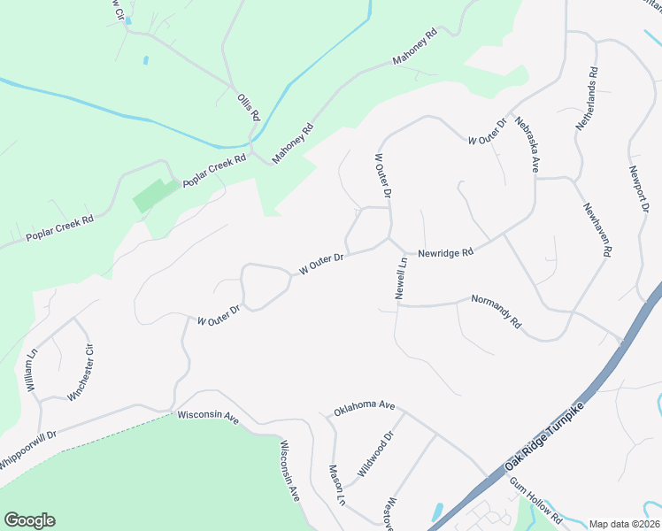 map of restaurants, bars, coffee shops, grocery stores, and more near 1058 West Outer Drive in Oak Ridge