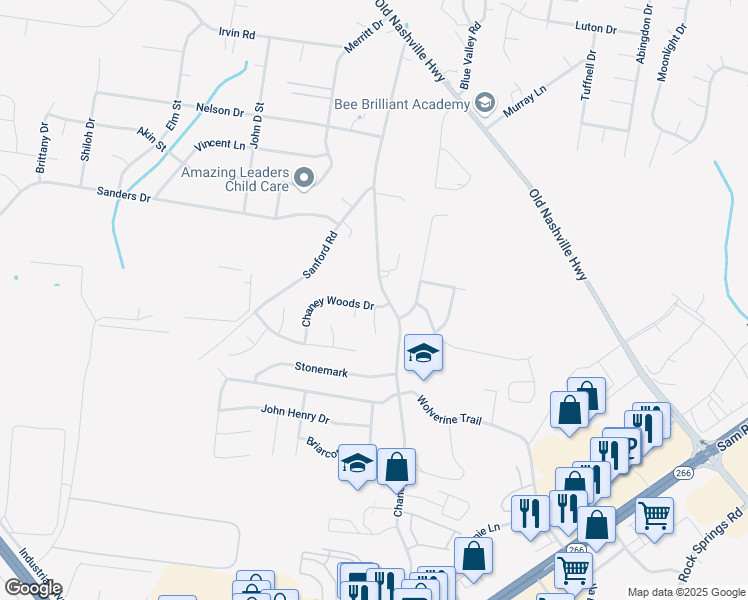 map of restaurants, bars, coffee shops, grocery stores, and more near 806 Chaney Woods Drive in La Vergne