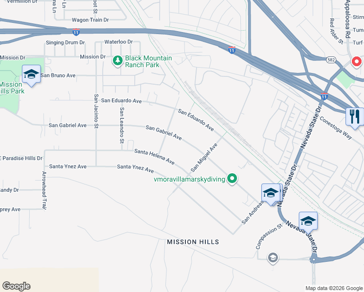 map of restaurants, bars, coffee shops, grocery stores, and more near 1016 San Gabriel Avenue in Henderson