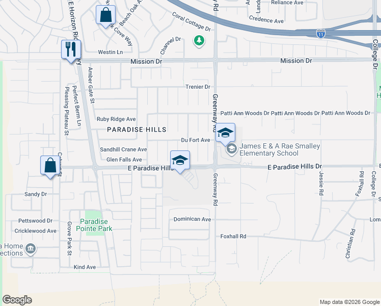 map of restaurants, bars, coffee shops, grocery stores, and more near 1070 Plantation Rose Court in Henderson