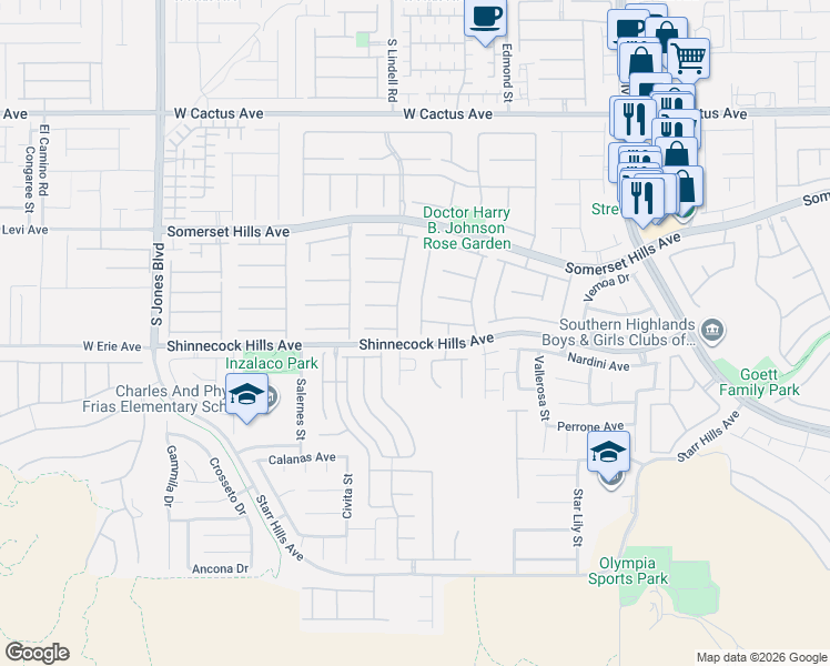 map of restaurants, bars, coffee shops, grocery stores, and more near 5368 Polizze Avenue in Las Vegas