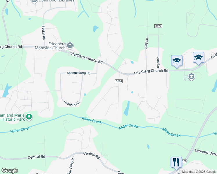 map of restaurants, bars, coffee shops, grocery stores, and more near 2718 Bethel Court in Winston-Salem