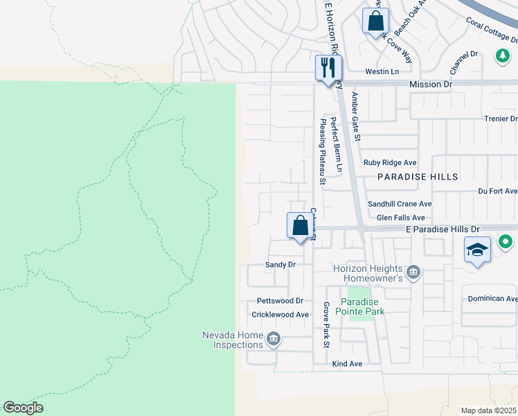 map of restaurants, bars, coffee shops, grocery stores, and more near Upper Springs Street in Henderson