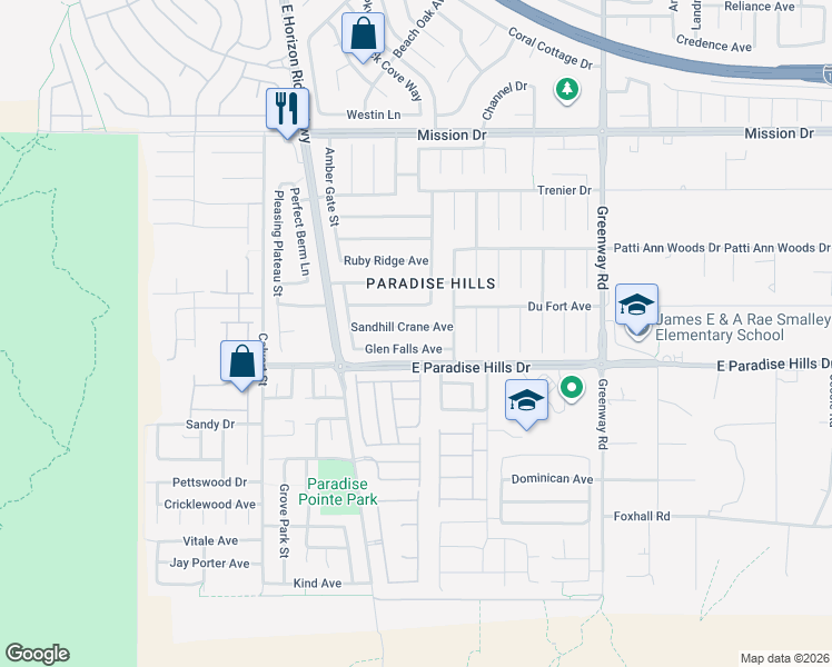 map of restaurants, bars, coffee shops, grocery stores, and more near 195 Sandhill Crane Avenue in Henderson