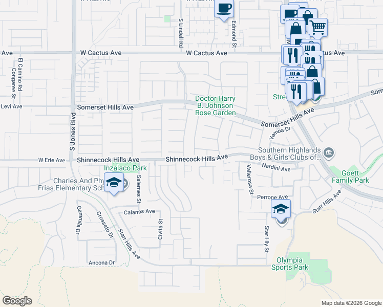 map of restaurants, bars, coffee shops, grocery stores, and more near 5368 Polizze Avenue in Las Vegas