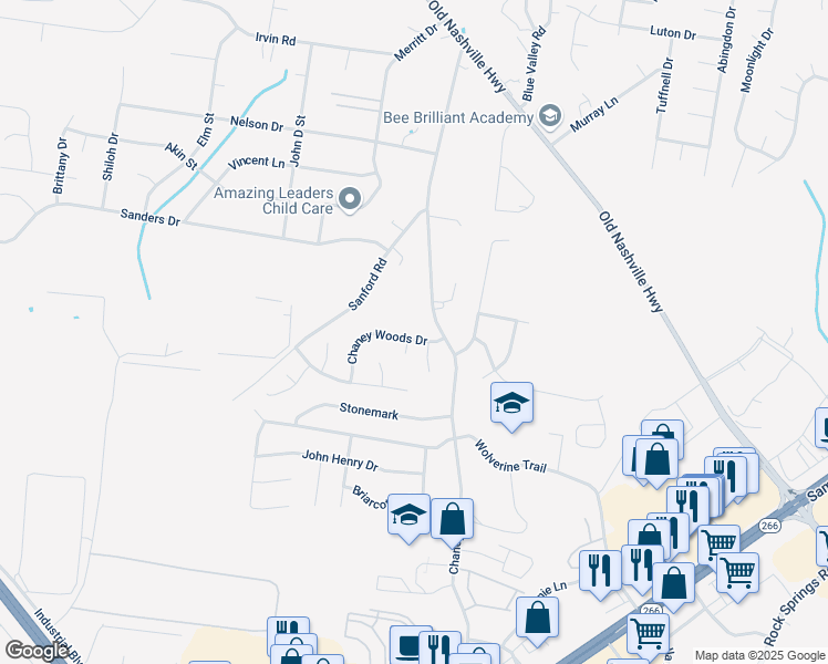 map of restaurants, bars, coffee shops, grocery stores, and more near 806 Chaney Woods Drive in La Vergne