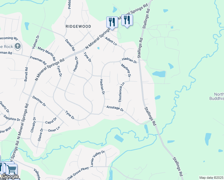 map of restaurants, bars, coffee shops, grocery stores, and more near 9 Periwinkle Court in Durham