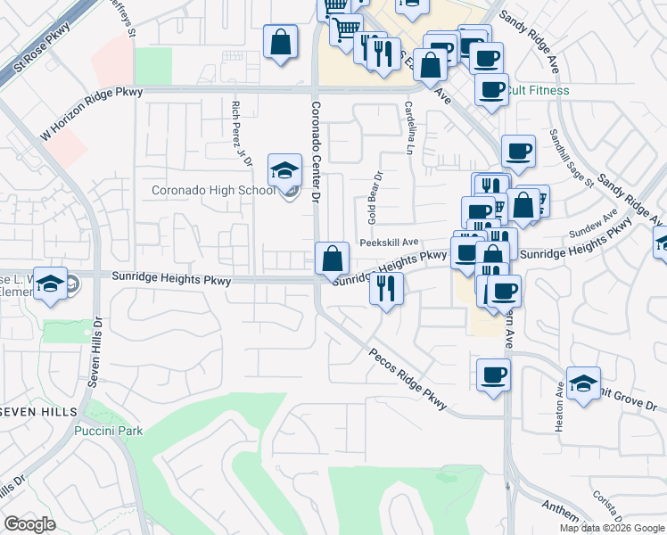 map of restaurants, bars, coffee shops, grocery stores, and more near 1005 Mocha Mattari Street in Henderson
