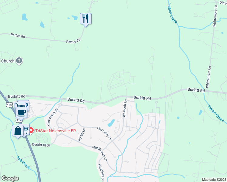 map of restaurants, bars, coffee shops, grocery stores, and more near 6994 Burkitt Road in Nashville