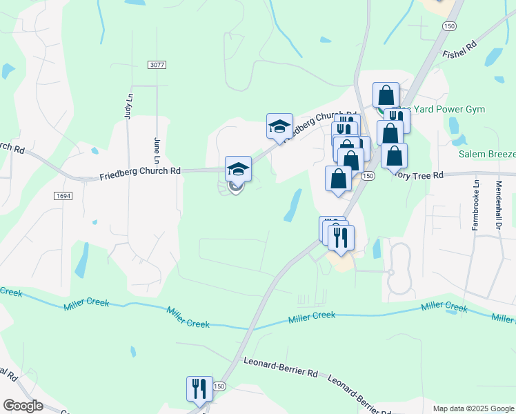 map of restaurants, bars, coffee shops, grocery stores, and more near 1131 Friedberg Church Road in Winston-Salem