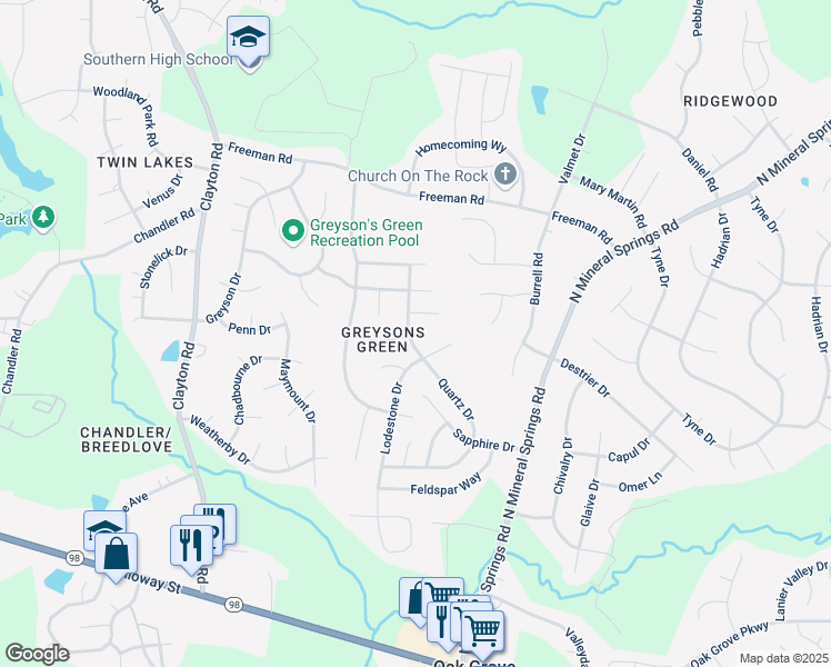 map of restaurants, bars, coffee shops, grocery stores, and more near 717 Quartz Drive in Durham