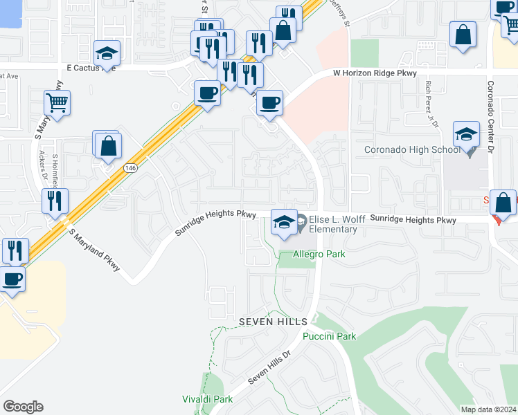 map of restaurants, bars, coffee shops, grocery stores, and more near 3115 Mossfield Avenue in Henderson