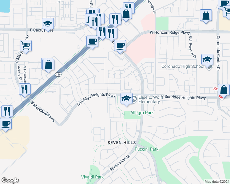 map of restaurants, bars, coffee shops, grocery stores, and more near 3115 Mossfield Avenue in Henderson
