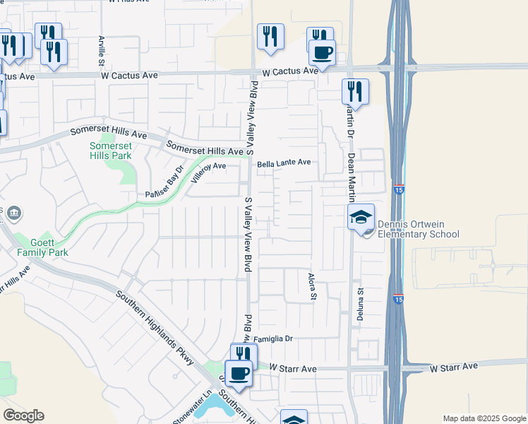 map of restaurants, bars, coffee shops, grocery stores, and more near 3715 Perugia Court in Las Vegas