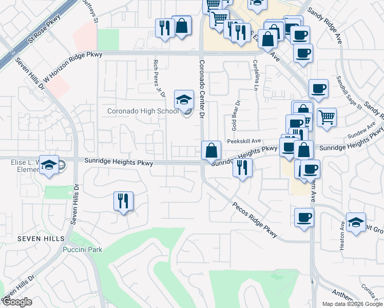 map of restaurants, bars, coffee shops, grocery stores, and more near 2820 Radiant Flame Avenue in Henderson