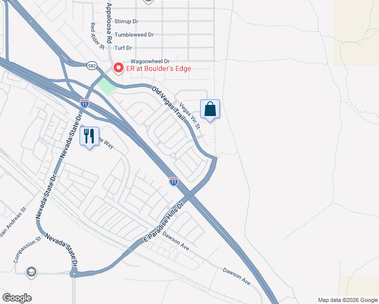 map of restaurants, bars, coffee shops, grocery stores, and more near 2550 Velez Valley Way in Henderson