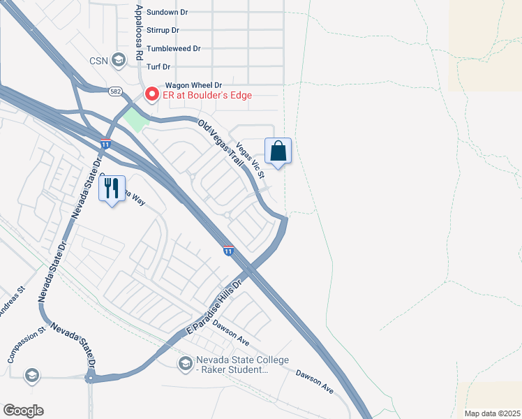 map of restaurants, bars, coffee shops, grocery stores, and more near 2562 Alias Smith Drive in Henderson