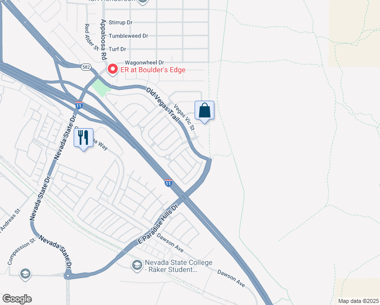 map of restaurants, bars, coffee shops, grocery stores, and more near 2560 Alias Smith Drive in Henderson